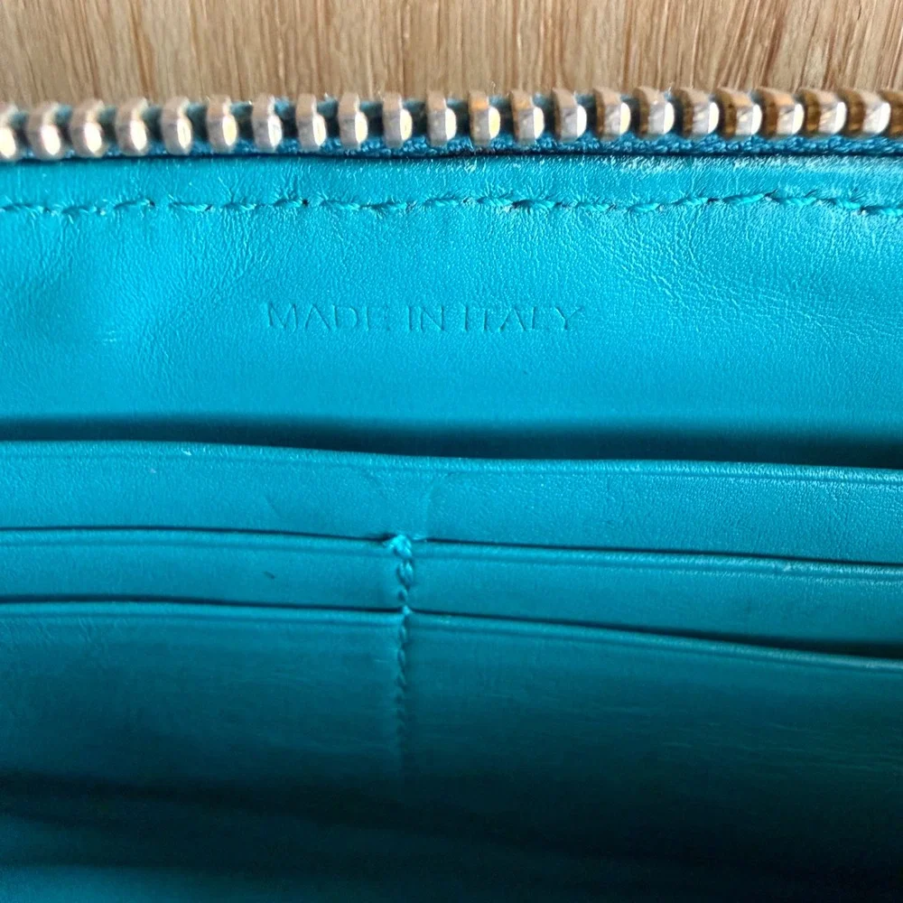 Prada Zip Around Wallet Vintage Pleated Designer Accessory OS 2000s Teal